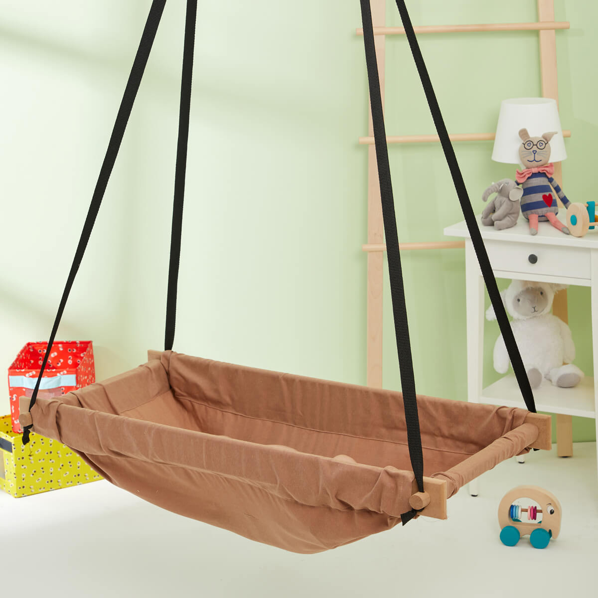 Svava ahşap yaylı zıp zıp hamak beşik – kahverengi renk