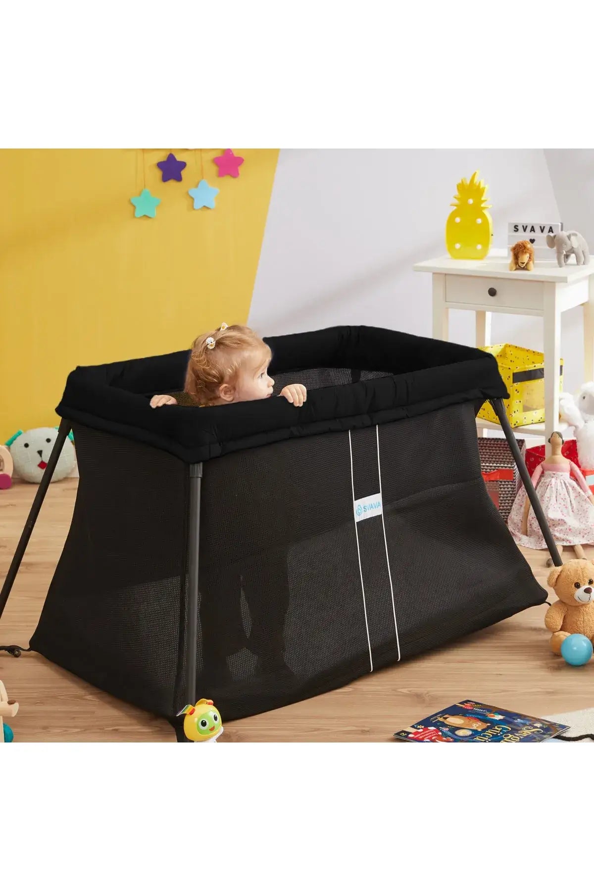 Svava siyah katlanabilir bebek park yatağı ve oyun alanı