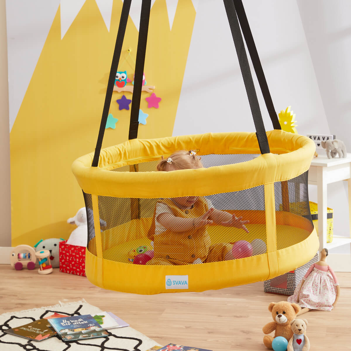 Sarı Svava sepet salıncak – ev tipi tavan salıncağı