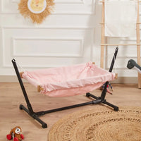Metal Standlı Ahşap Bebek Hamak – Pembe